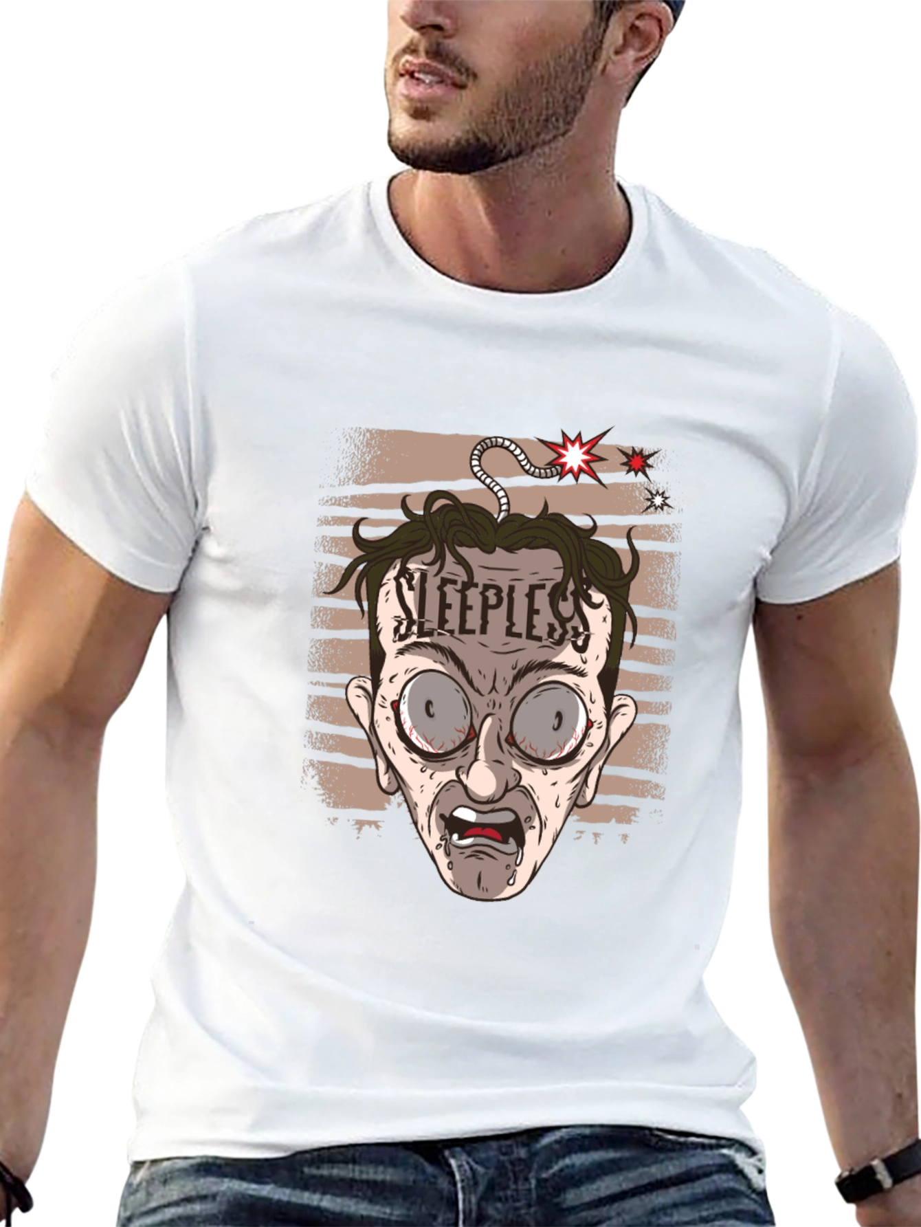 Sleepless Cartoon Graphic Tee - Black