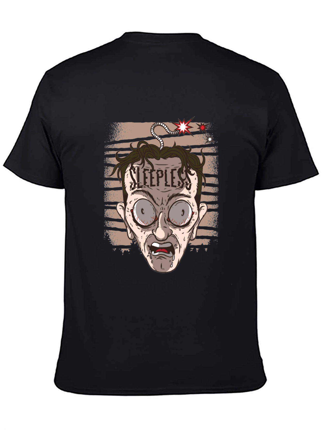 Sleepless Cartoon Graphic Tee - Black